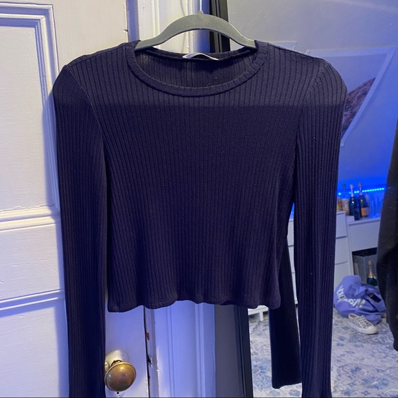 Reformation Navy Long Sleeve Ribbed Top - Picture 2 of 4
